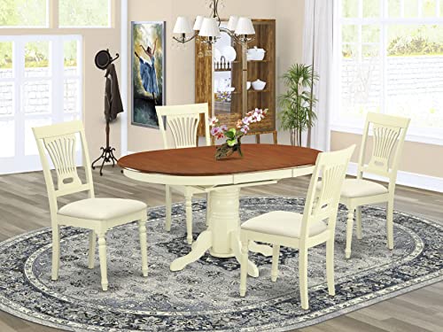 East West Furniture Avon 5 Piece Dinette Set for 4 Includes an Oval Room Table with Butterfly Leaf and 4 Linen Fabric Kitchen Dining Chairs, 42x60 Inch, Buttermilk & Cherry