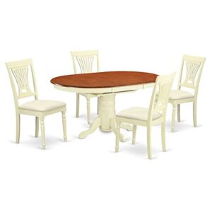 East West Furniture Avon 5 Piece Dinette Set for 4 Includes an Oval Room Table with Butterfly Leaf and 4 Linen Fabric Kitchen Dining Chairs, 42x60 Inch, Buttermilk & Cherry