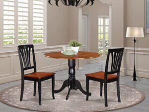 east west furniture dlav3-bch-w 3 piece dining room furniture set contains a round kitchen table with dropleaf and 2 dining chairs, 42x42 inch, black & cherry