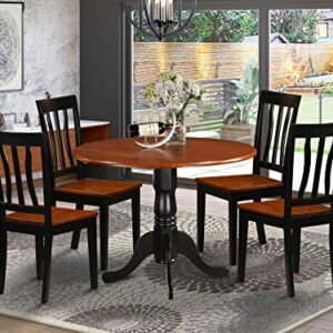 East West Furniture DLAN5-BCH-W 5 Piece Dinette Set for 4 Includes a Round Dining Table with Dropleaf and 4 Dining Room Chairs, 42x42 Inch, Black & Cherry