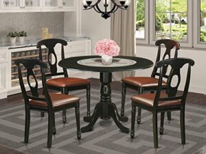 east west furniture dublin 5 piece dinette set for 4 includes a round table with dropleaf and 4 faux leather dining room chairs, 42x42 inch, black