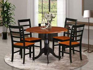 east west furniture dublin 5 piece dinette set for 4 includes a round room table with dropleaf and 4 dining chairs, 42x42 inch, black & cherry