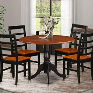 East West Furniture Dublin 5 Piece Dinette Set for 4 Includes a Round Room Table with Dropleaf and 4 Dining Chairs, 42x42 Inch, Black & Cherry