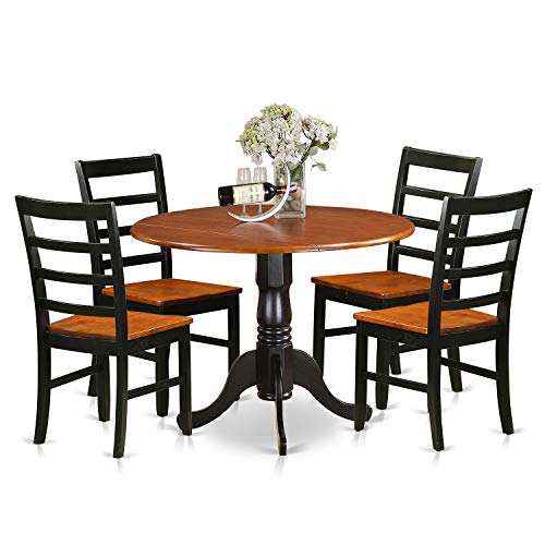 East West Furniture Dublin 5 Piece Dinette Set for 4 Includes a Round Room Table with Dropleaf and 4 Dining Chairs, 42x42 Inch, Black & Cherry