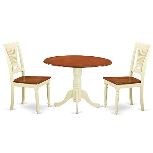 East West Furniture Dublin 3 Piece Kitchen Set for Small Spaces Contains a Round Table with Dropleaf and 2 Dining Room Chairs, 42x42 Inch, Buttermilk & Cherry