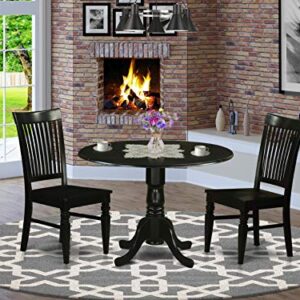 East West Furniture Dublin 3 Piece Room Set Contains a Round Kitchen Table with Dropleaf and 2 Dining Chairs, 42x42 Inch, Black