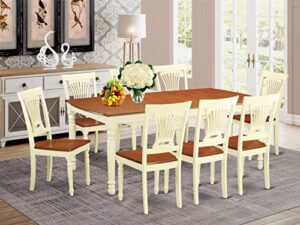 east west furniture dover 9 piece set includes a rectangle dinner table with butterfly leaf and 8 dining room chairs, 42x78 inch, buttermilk & cherry