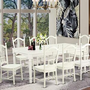 East West Furniture Dover 9 Piece Room Furniture Set Includes a Rectangle Wooden Table with Butterfly Leaf and 8 Kitchen Dining Chairs, 42x78 Inch, Linen White
