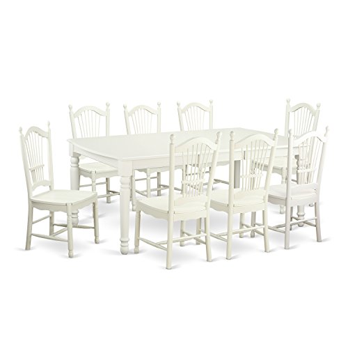 East West Furniture Dover 9 Piece Room Furniture Set Includes a Rectangle Wooden Table with Butterfly Leaf and 8 Kitchen Dining Chairs, 42x78 Inch, Linen White