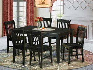 east west furniture duno7-blk-w 7-piece kitchen table chairs set - a rectangular modern kitchen table - 6 wood dining chairs with solid wood seat & slatted back - black finish