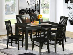 east west furniture dudley 7 piece kitchen table & chairs set consist of a rectangle dining room table and 6 solid wood seat chairs, 36x60 inch, black