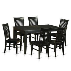 East West Furniture Dudley 7 Piece Kitchen Table & Chairs Set Consist of a Rectangle Dining Room Table and 6 Solid Wood Seat Chairs, 36x60 Inch, Black