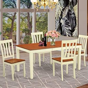 East West Furniture NIAN5-WHI-W 5 Piece Dining Set Includes a Rectangle Dining Room Table with Butterfly Leaf and 4 Kitchen Chairs, 36x66 Inch, Buttermilk & Cherry