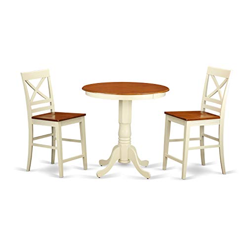 East West Furniture EDQU3-WHI-W Dining Set, 3-Piece