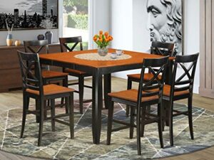 east west furniture 7 pc counter height dining room set - dining table and 6 kitchen bar stool.