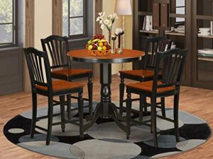 east west furniture jach5-blk-w 5 piece counter height dining table set includes a round kitchen table with pedestal and 4 dining room chairs, 36x36 inch, black & cherry