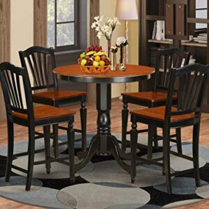 East West Furniture JACH5-BLK-W 5 Piece Counter Height Dining Table Set Includes a Round Kitchen Table with Pedestal and 4 Dining Room Chairs, 36x36 Inch, Black & Cherry
