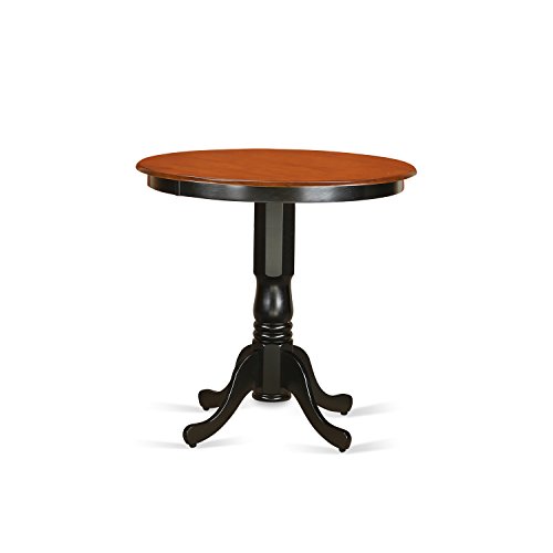 East West Furniture JACH5-BLK-W 5 Piece Counter Height Dining Table Set Includes a Round Kitchen Table with Pedestal and 4 Dining Room Chairs, 36x36 Inch, Black & Cherry