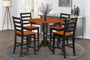east west furniture trfa5-blk-w 5 piece counter height pub set includes a round dining room table and 4 kitchen chairs, 42x42 inch, black & cherry