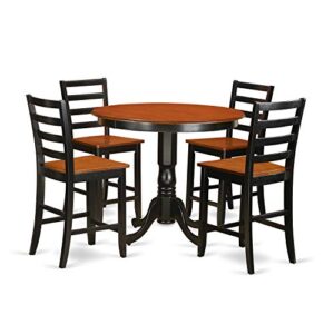 East West Furniture TRFA5-BLK-W 5 Piece Counter Height Pub Set Includes a Round Dining Room Table and 4 Kitchen Chairs, 42x42 Inch, Black & Cherry