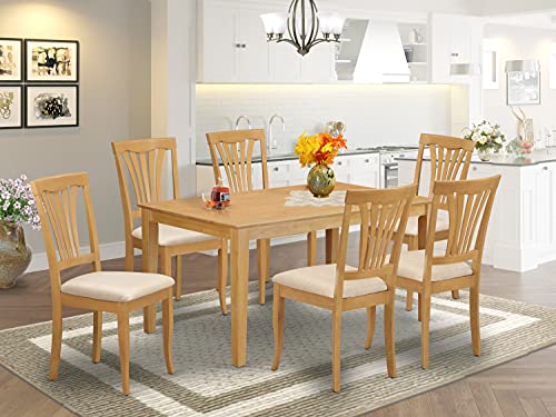 East West Furniture Capri 7 Piece Kitchen Table & Chairs Set Consist of a Rectangle Table and 6 Linen Fabric Dining Room Chairs, 36x60 Inch, Oak