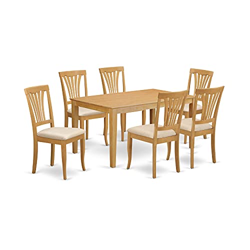 East West Furniture Capri 7 Piece Kitchen Table & Chairs Set Consist of a Rectangle Table and 6 Linen Fabric Dining Room Chairs, 36x60 Inch, Oak