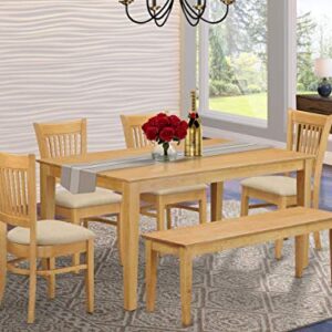 East West Furniture CAVA6-OAK-C 6 Piece Modern Dining Table Set Contains a Rectangle Wooden Table and 4 Linen Fabric Upholstered Chairs with a Bench, 36x60 Inch, Oak