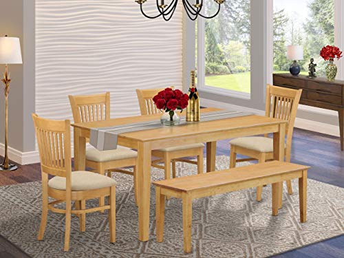 East West Furniture CAVA6-OAK-C 6 Piece Modern Dining Table Set Contains a Rectangle Wooden Table and 4 Linen Fabric Upholstered Chairs with a Bench, 36x60 Inch, Oak