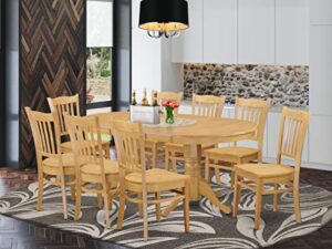 east west furniture vagr9-oak-w 9 piece dining table set includes an oval wooden table with butterfly leaf and 8 dining room chairs, 40x76 inch, oak