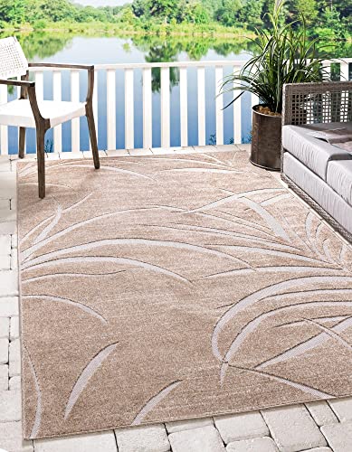 Unique Loom Outdoor Botanical Collection Area Rug - Orlando (5' 1" x 8' Rectangle, Beige/ Cream)