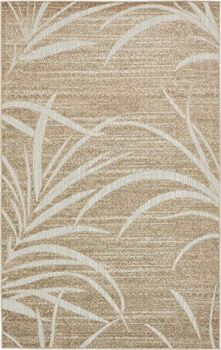 Unique Loom Outdoor Botanical Collection Area Rug - Orlando (5' 1" x 8' Rectangle, Beige/ Cream)