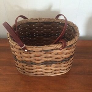 authentic amish handmade signed large oval basket with leather handles