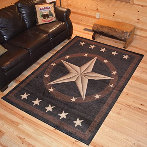 Rustic Lodge, Texas Star Area Rug, 5'3" W x 7'3" L, Black 3683