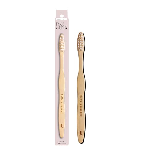 Plus Ultra Bamboo Toothbrush - Eco-Friendly BPA Free Soft Bristle Toothbrush for Adults - Dentist-Approved All-Natural Toothbrush with “Hello Gorgeous” Etched on Handle