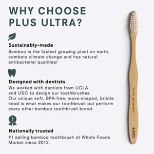 Plus Ultra Bamboo Toothbrush - Eco-Friendly BPA Free Soft Bristle Toothbrush for Adults - Dentist-Approved All-Natural Toothbrush with “Hello Gorgeous” Etched on Handle