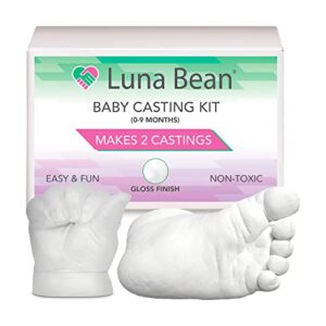 luna bean baby keepsake hand casting kit - plaster hand molding casting kit for infant hand & foot molding - baby casting kit for first birthday, christmas & newborn gifts - (clear sealant - gloss)