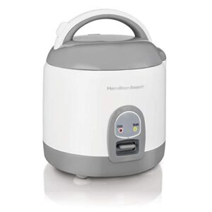 hamilton beach mini rice cooker & food steamer, 8 cups cooked (4 uncooked), with steam & rinse basket, white (37508)