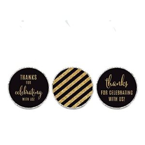 andaz press gold glitter print chocolate drop labels stickers, thanks for celebrating with us striped, black, 240-pack, not real glitter, for kisses party favors