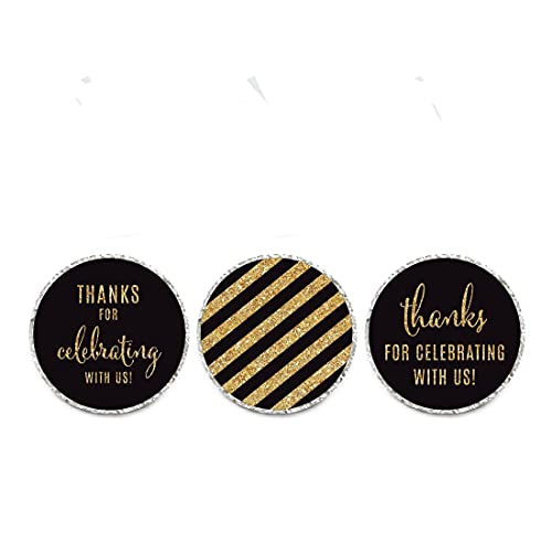 Andaz Press Gold Glitter Print Chocolate Drop Labels Stickers, Thanks for Celebrating with Us Striped, Black, 240-Pack, Not Real Glitter, for Kisses Party Favors