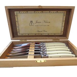 Laguiole France, Jean Neron Set of 6 Knives with Ivory Platine Handles in Presentation Box