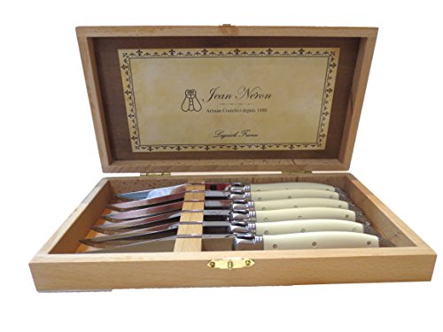 Laguiole France, Jean Neron Set of 6 Knives with Ivory Platine Handles in Presentation Box