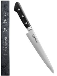 masamoto at sujihiki slicing knife 9.5" (240mm) made in japan, japanese slicer knife for brisket, meat, sashimi, sushi, sharp japanese stainless steel blade, full tang pakkawood handle, black
