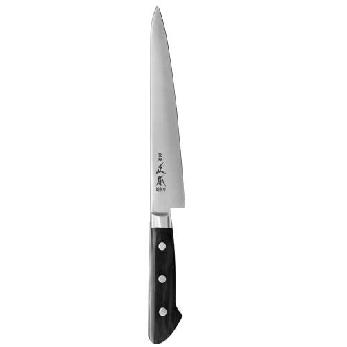 MASAMOTO AT Sujihiki Slicing Knife 9.5" (240mm) Made in JAPAN, Japanese Slicer Knife for Brisket, Meat, Sashimi, Sushi, Sharp Japanese Stainless Steel Blade, Full Tang Pakkawood Handle, Black