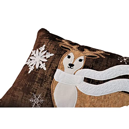 Comfy Hour Wood Reindeer with Scarf and Snowflake Throw Pillow, 18-inches(Length), Brown, Polyester Wildlife Collection