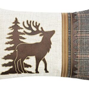 Comfy Hour 13" Polyester Throw Pillow Plaid Moose with Christmas Tree Accent Cushion for Home Decoration, Multicolor, Winter Holiday Collection