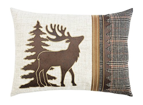 Comfy Hour 13" Polyester Throw Pillow Plaid Moose with Christmas Tree Accent Cushion for Home Decoration, Multicolor, Winter Holiday Collection