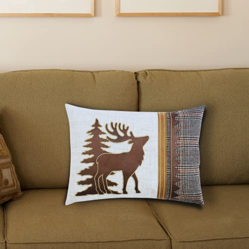 Comfy Hour 13" Polyester Throw Pillow Plaid Moose with Christmas Tree Accent Cushion for Home Decoration, Multicolor, Winter Holiday Collection