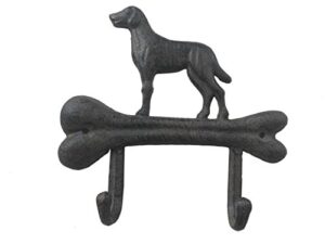 comfy hour 7.09" cast iron dog on bone double key coat hooks clothes rack wall hanger, heavy duty recycled, black, antique & vintage collection