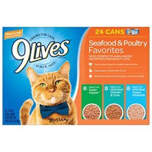 9Lives Seafood & Poultry Favorites Wet Cat Food Variety 5.5 Ounce (24 Pack)