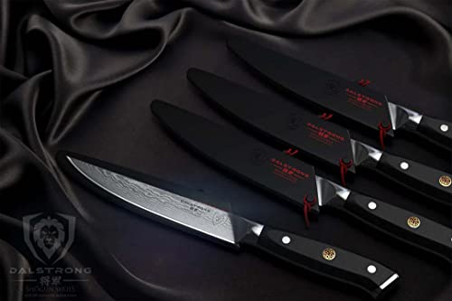 DALSTRONG Steak Knives Set - 5 inch - Shogun Series ELITE - Damascus - Japanese AUS-10V Super Steel - 4 Piece - Razor Sharp Fillet Knives - Table Set - Razor Sharp Kitchen Knife Set - Sheaths Included